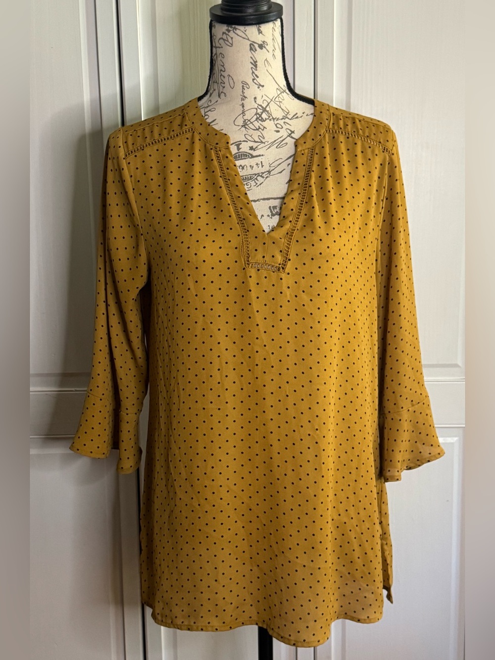 Maurices Mustard Yellow Polka Dot V-Neck Tunic